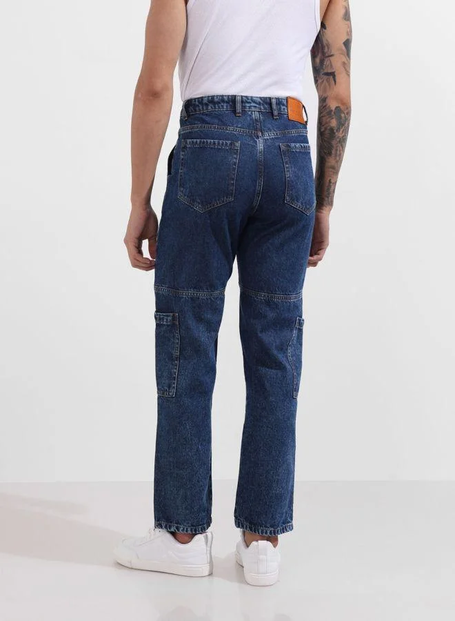The Indian Garage Co  Men Regular Fit Solid Patch Pocket Mid-Rise Jeans for Men | Best Price UAE